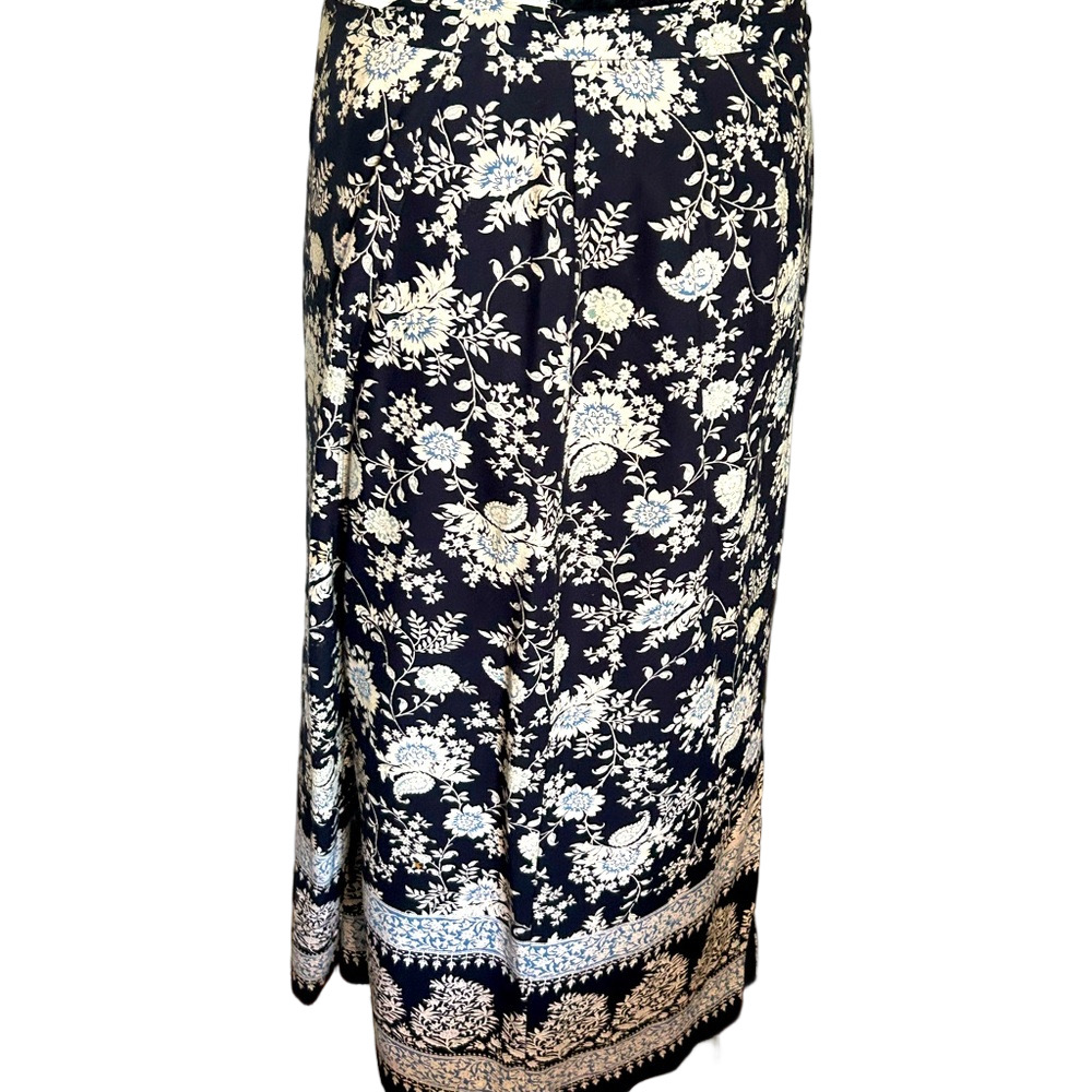 🍀 3 for $25 Casual Corner Black Cream Floral Paisley Maxi Wrap Skirt Romantic 6